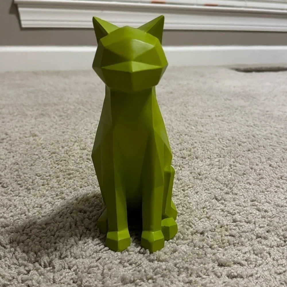 Geometric 3D Green Cat Statue Home Decor Sculpture Animal Figurine